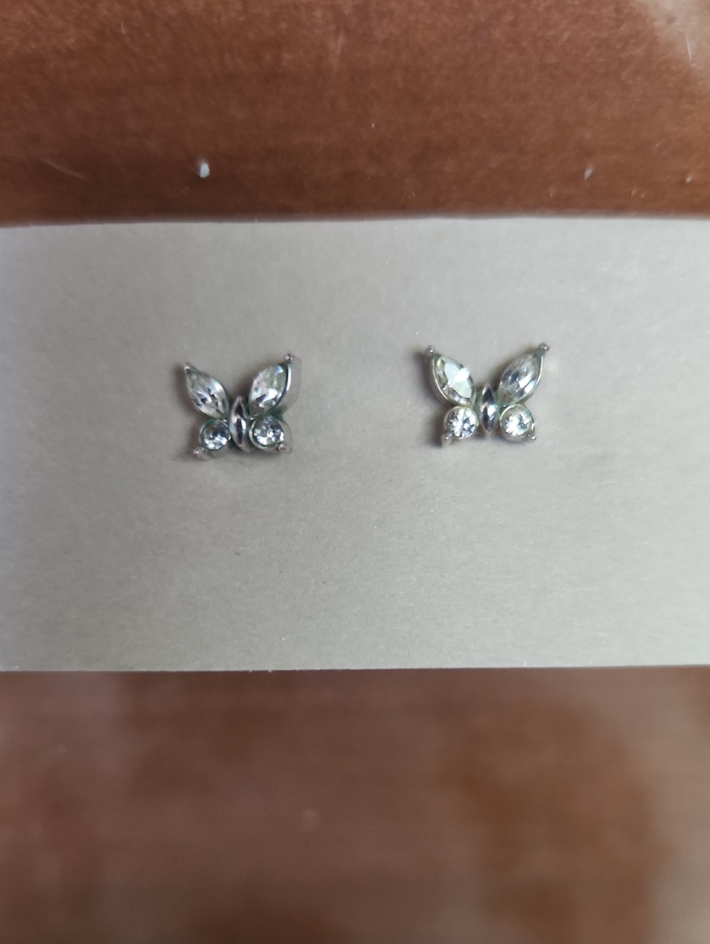 Silver Crystal Butterfly Stud Earrings - Clear